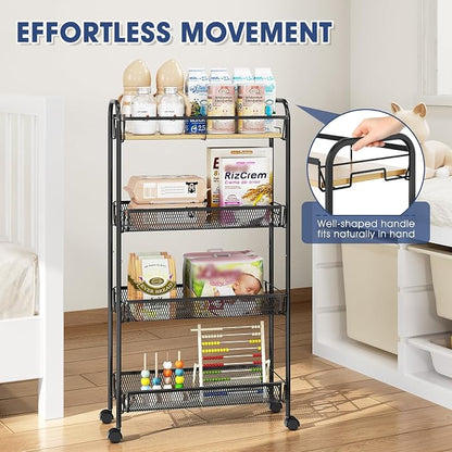 TOOLF 4-Tier Rolling Cart, Metal Utility Cart, Slide Out Storage Cart - Image 3