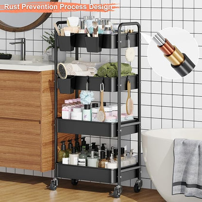 4 Tier Rolling Cart Metal with Wheels, Utility Roller Carts Organizer - Image 5