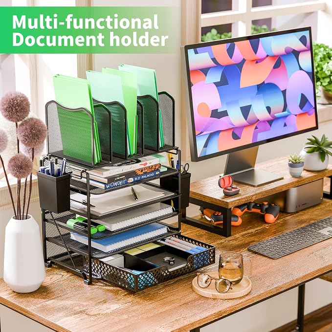 Simple Trending 5 Tier Mesh Desk File Organizer, Paper Letter Tray File Holder - Image 2