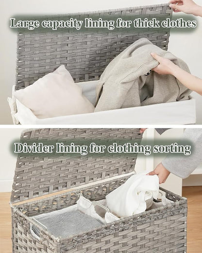 Laundry Hamper with Lid Wicker Laundry Basket 112 L Laundry Hampers Handwoven - Image 3