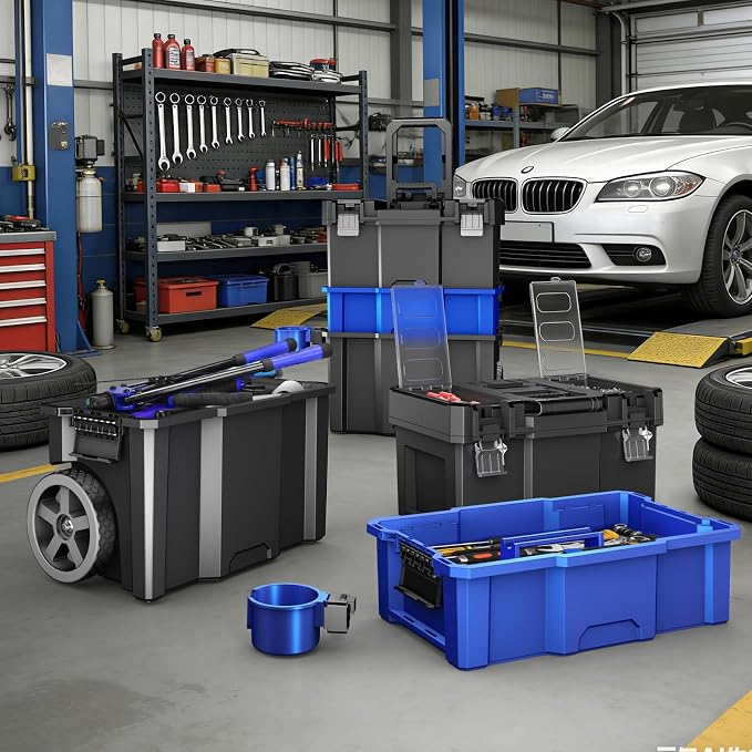 Rolling Tool Box With Wheels | 3 Tier Portable Stackable Tool Box Set | Garage - Image 2