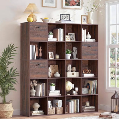 Walnut Cube Storage Bookcase, Rustic Brown 20 Cube Storage Organizer, Wooden by Odeekea