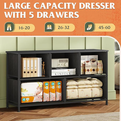 WLIVE Wide Dresser for Bedroom, 5 Drawer Chest of Drawers, Vintage Green | 5 - Image 4