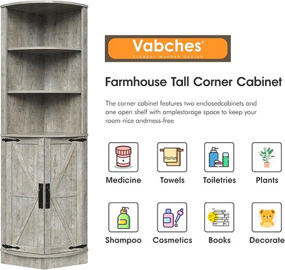 Vabches 64.8" Tall Farmhouse Corner Cabinet, Corner Shelf - Image 6