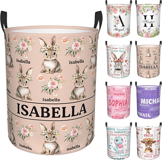 Custom Name Laundry Hamper, Personalized Rabbit Laundry Basket by Kirendle
