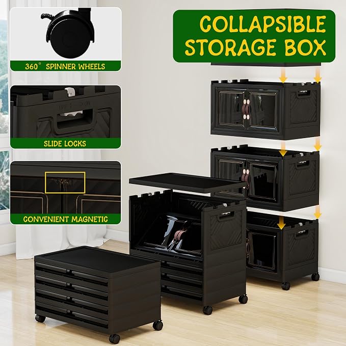 Storage Bins with Lids and Wheels, Collapsible Bathroom Storage Cabinet with - Image 3