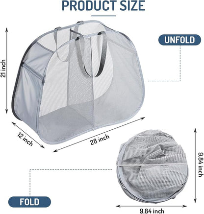 Seiritex Mesh Popup Laundry Hamper 2 Compartment, Collapsible Laundry Sorter - Image 4