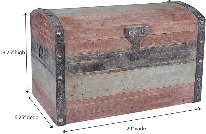 Household Essentials Large Wooden Storage Trunk, Weathered Wood - Image 3