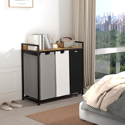 Laundry Hampers with Shelf, Laundry Basket 3 Section, Laundry Sorter with - Image 3