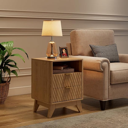 Fluted Nightstand with Charging Station, Bedside Table - Image 2