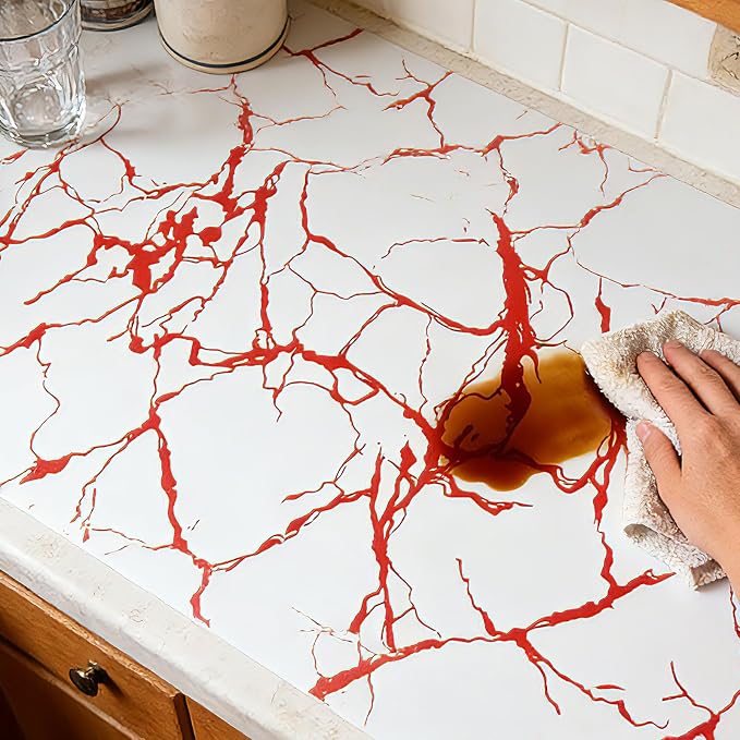 Red Marble Pattern Shelf Liner, Non-Adhesive Non-Slip Thickened Drawer Liner - Image 8