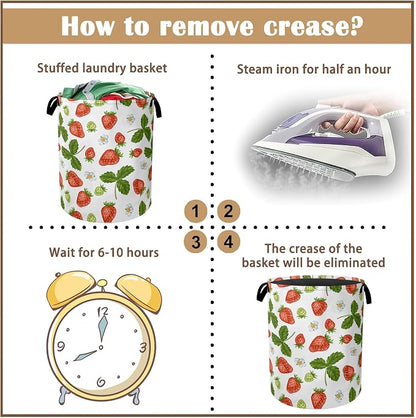 Strawberry Laundry Hamper, Collapsible Laundry Baskets, Flowers Leaf Dirty - Image 6
