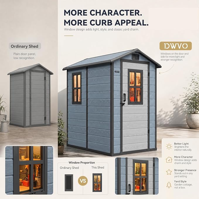 DWVO Outdoor Storage Shed 4.4×6FT, Plastic Garden Resin Shed - Image 3