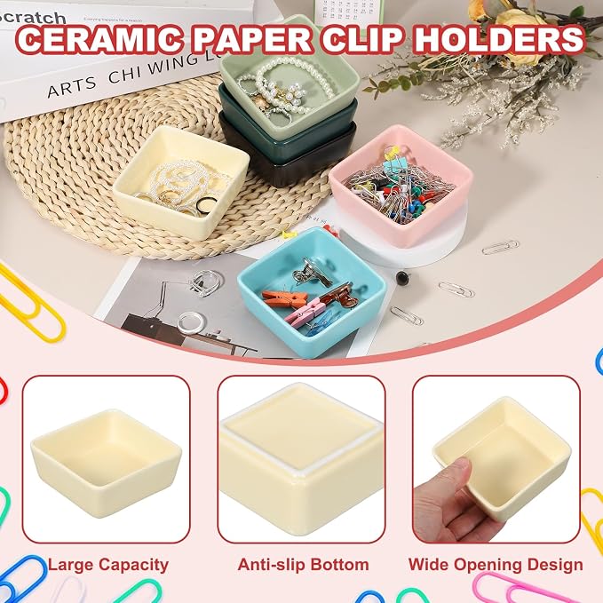 PATIKIL Square Paper Clip Holders, Ceramic Bowl Dish Clip Dispenser Organizer - Image 3