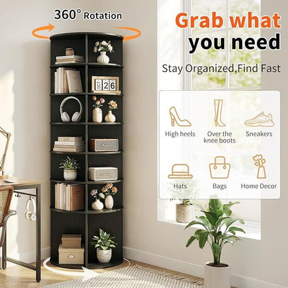 Karl home Black 7 Tier 360° Rotating Shoe Rack Tower, Spinning Shoe Display | - Image 4
