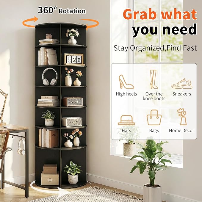 VINGLI Black Rotating Shoe Rack Tower, 7 Tier 360° Shoe Storage - Image 4