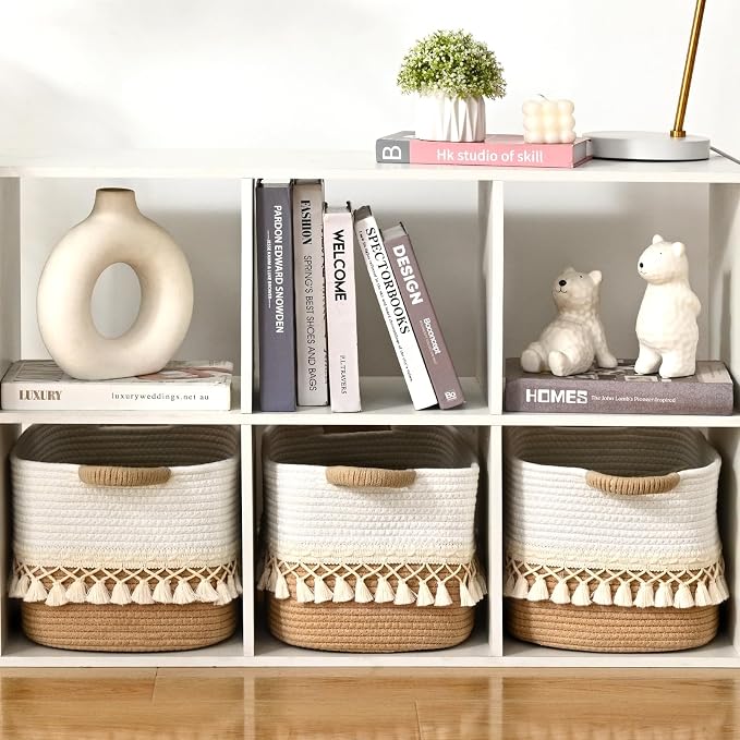 6 Pack Storage Basket for Shelves, Boho Cotton Rope Storage Bins - Image 6