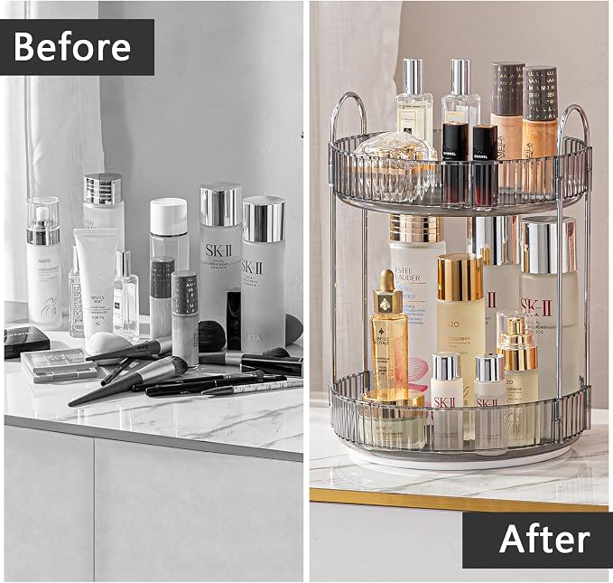 Rotating Makeup Organizer for Vanity, High-Capacity Skincare Clear Make Up - Image 4