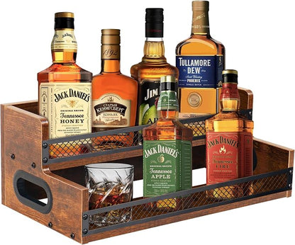 Liquor Bottle Display Shelf, Coffee Syrup Rack Organizer, 2 Step Countertop by Alyoen