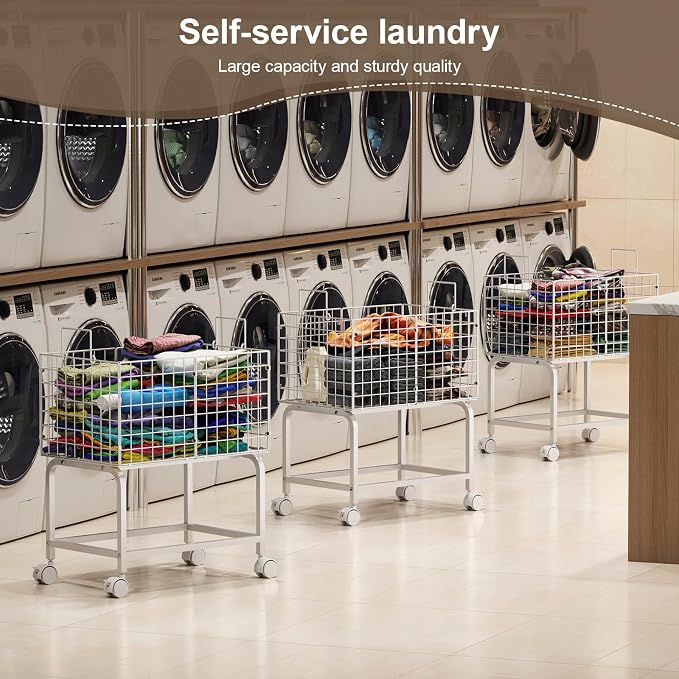 Wire Laundry Hamper Cart, 80L Laundry Hamper Trolley - Image 6