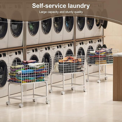 Wire Laundry Hamper Cart, 80L Laundry Hamper Trolley - Image 6
