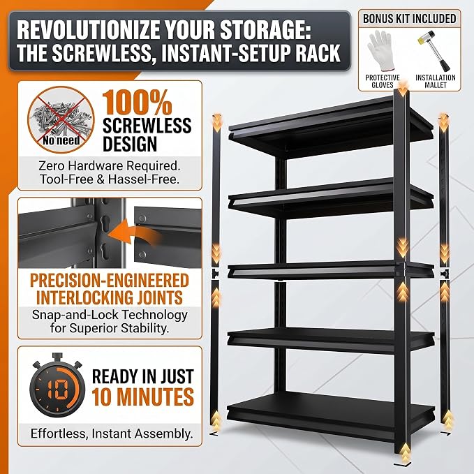 Upgrade 72" H Garage Shelving Unit, 3000LBS Heavy Duty 5-Tier Metal Storage - Image 9