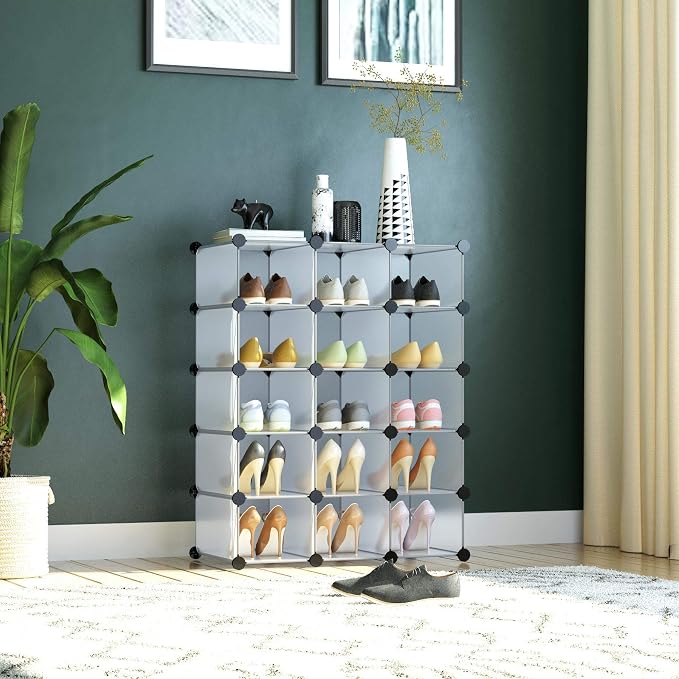 C&AHOME Plastic Shoe Rack, 16-Cube Modular Shoes Storage Stand, Stackable Shoe - Image 3