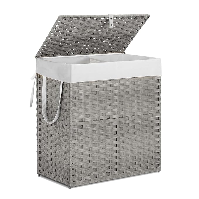 Woven Laundry Basket with Lid, Large Hamper with Removable and Machine-Washable by CangLong