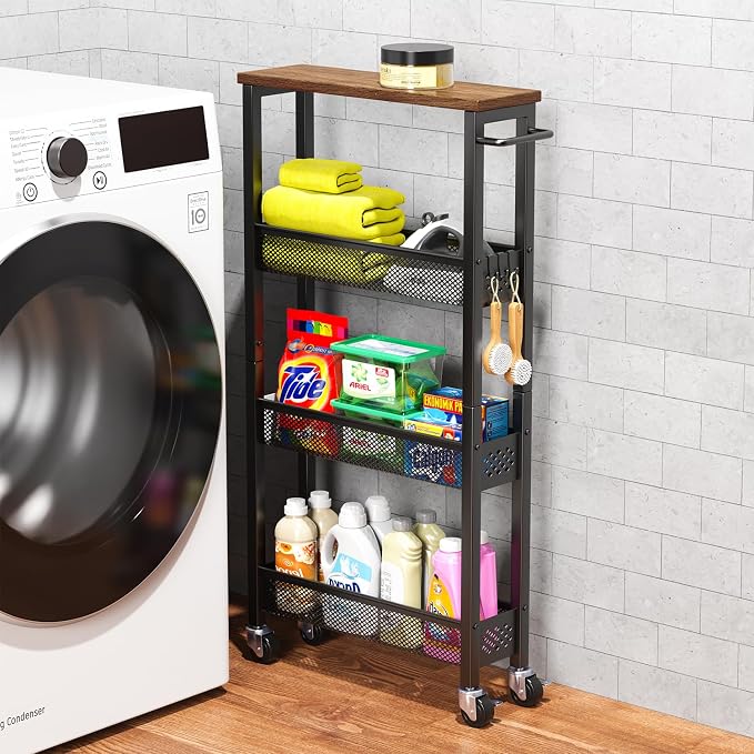 XYZLVSI Utility Slim Storage Cart on Wheels, 4 Tier Laundry Room Organizers | by XYZLVSI