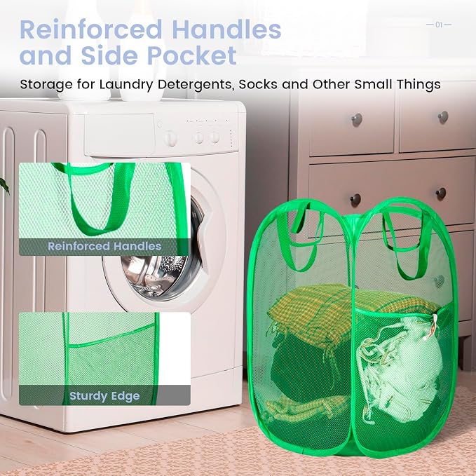 HOUSE AGAIN Pop Up Laundry Hamper, Strong Mesh Laundry Baskets Collapsible - Image 2