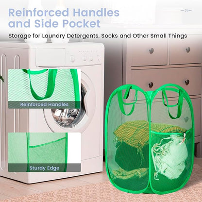 HOUSE AGAIN 2 Pcs Pop Up Laundry Hamper, Strong Mesh Laundry Baskets Collapsible - Image 5