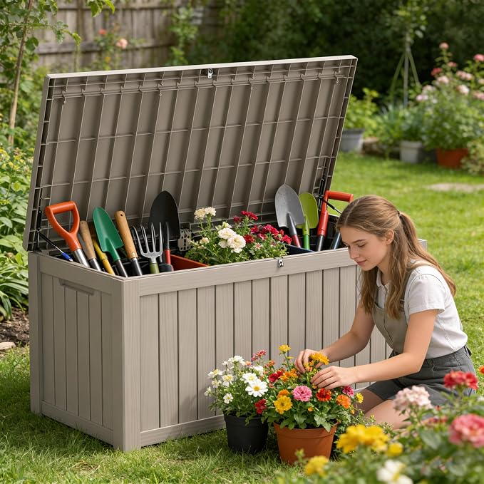 150 Gallon Outdoor Storage Box Resin Deck Box All Weather Waterproof Large - Image 7