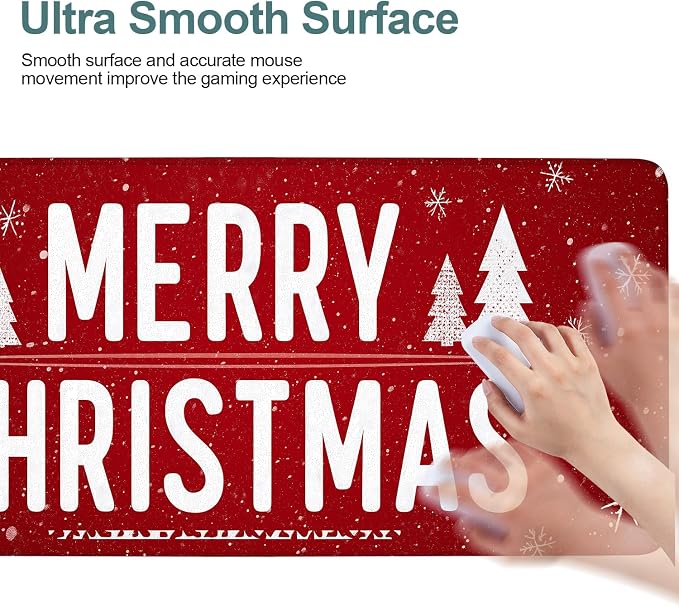 Merry Christmas Gaming Mouse Pad 31.5"x11.8"Desk Mat Anti-Slip Rubber Base & - Image 5