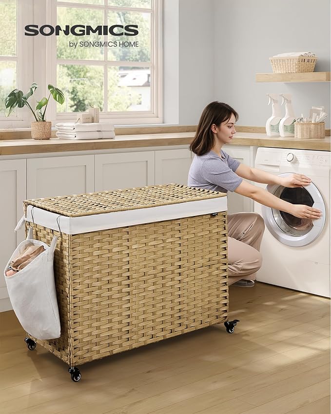 SONGMICS Laundry Hamper with Lid, 55.4 Gallons, Rolling Laundry Basket with - Image 2