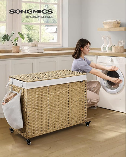 SONGMICS Laundry Hamper with Lid, 55.4 Gallons, Rolling Laundry Basket with - Image 2