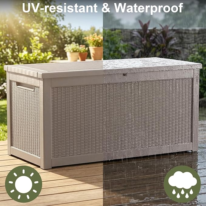 325 Gallon Outdoor Storage Box Waterproof, Large Deck Box Lockable Resin - Image 6