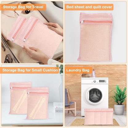 4 Piece Pink Small, Durable Organic Cotton Mesh Laundry Bag - Image 6