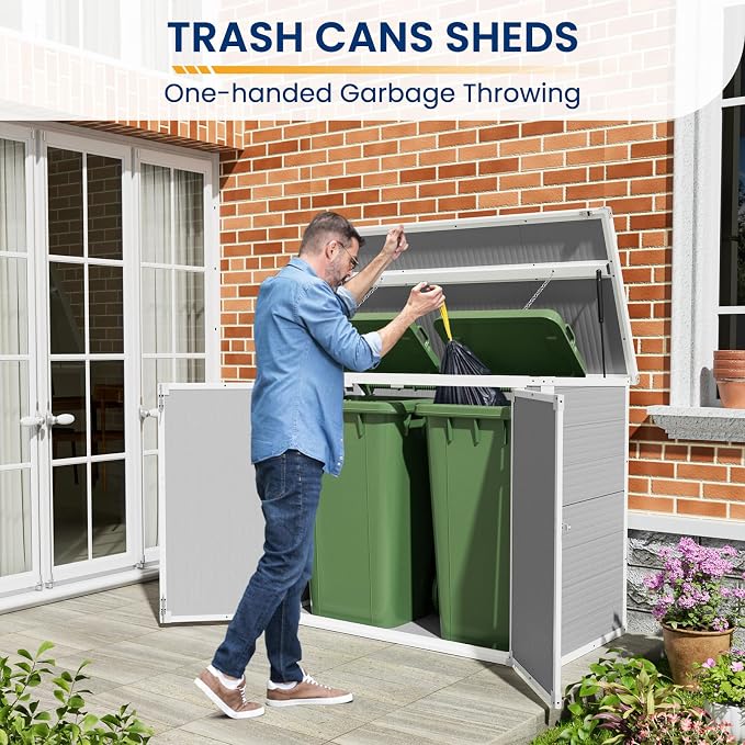 Amopatio 41 Cu Ft Outdoor Storage Shed, Horizontal Resin Trash Can Storage - Image 6