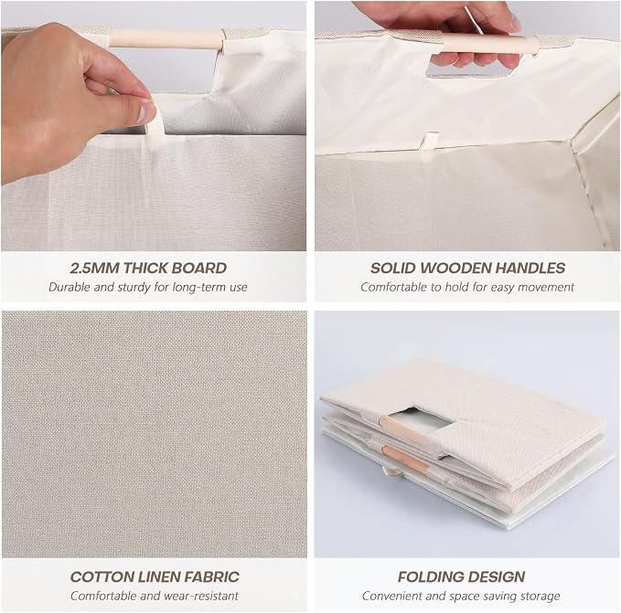 Fabric Storage Bin 3 Pack Foldable Cotton Linen Storage Basket - Image 3