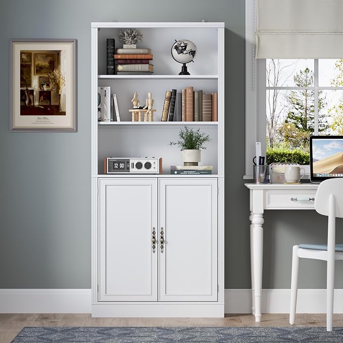 71.4" Tall Bookshelf with Cabinet, 5-Tier Floor Standing Bookcase with Doors & - Image 3