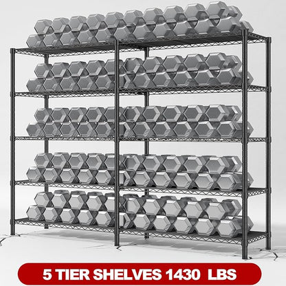 REIBII 5 Tier Wire Shelving Storage Shelves Loads 1430LBS - Image 4