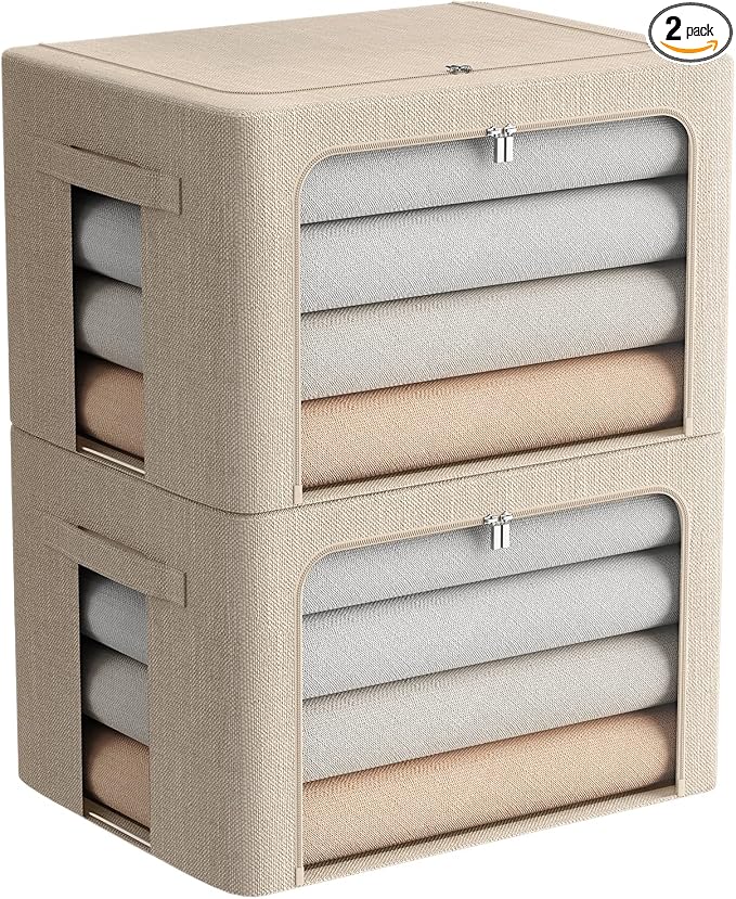 FHSQX 2 Pack Clothes Storage Bins Stackable Metal Frame Storage Box Foldable by FHSQX
