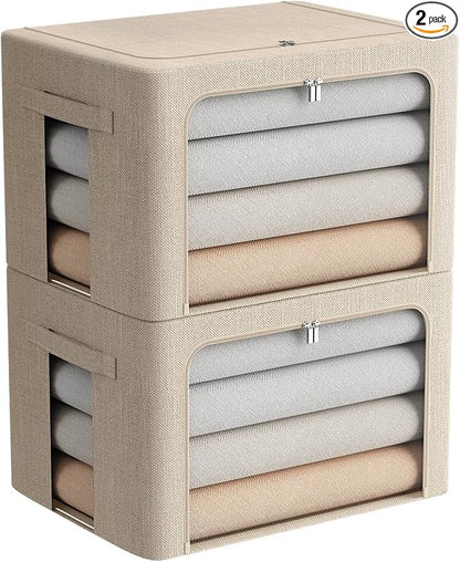 FHSQX 2 Pack Clothes Storage Bins Stackable Metal Frame Storage Box Foldable by FHSQX