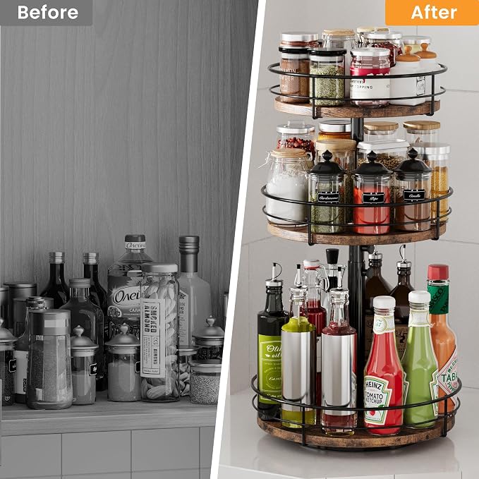 3 Tier Lazy Susan Spice Rack Organizer 360° Rotating, - Image 7