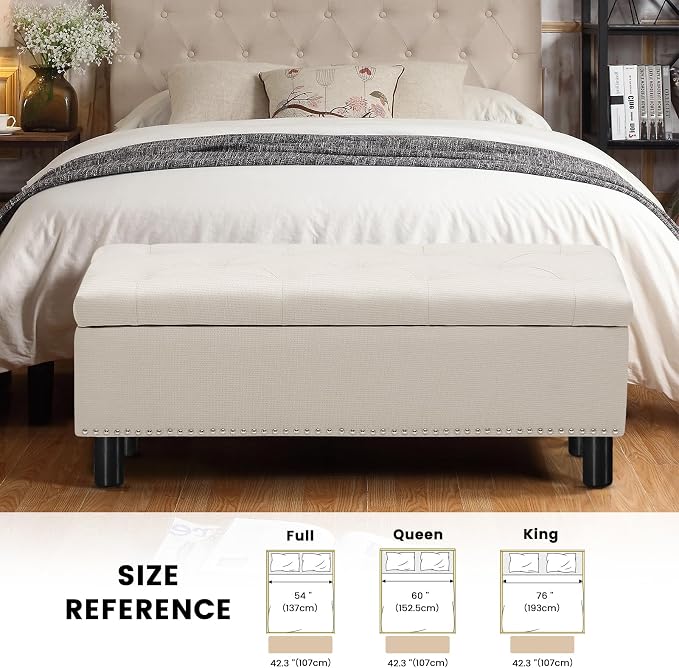 Furniliving Large Storage Ottoman, Wood Frame, Linen Fabric, 285 Lbs Capacity - Image 3