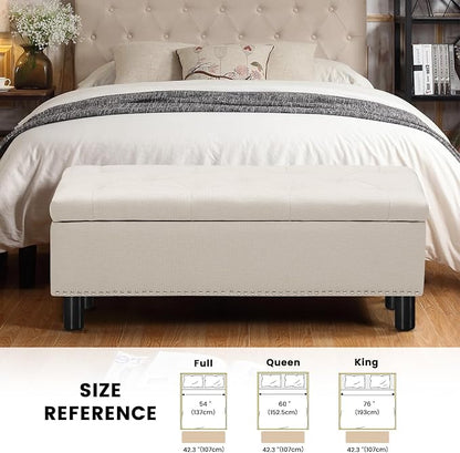 Furniliving Large Storage Ottoman, Wood Frame, Linen Fabric, 285 Lbs Capacity - Image 3