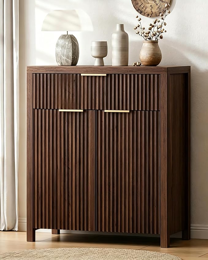 Lulive Fluted Buffet Cabinet for Kitchen, 28.3" Sideboard Cabinet Brown | by Lulive