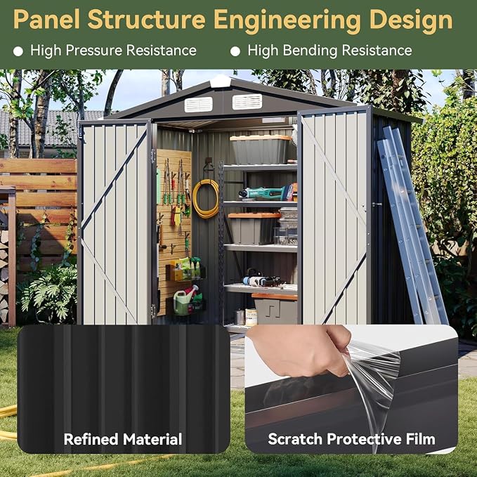 Aoxun 6' x 4' Outdoor Metal Storage Shed - Image 3