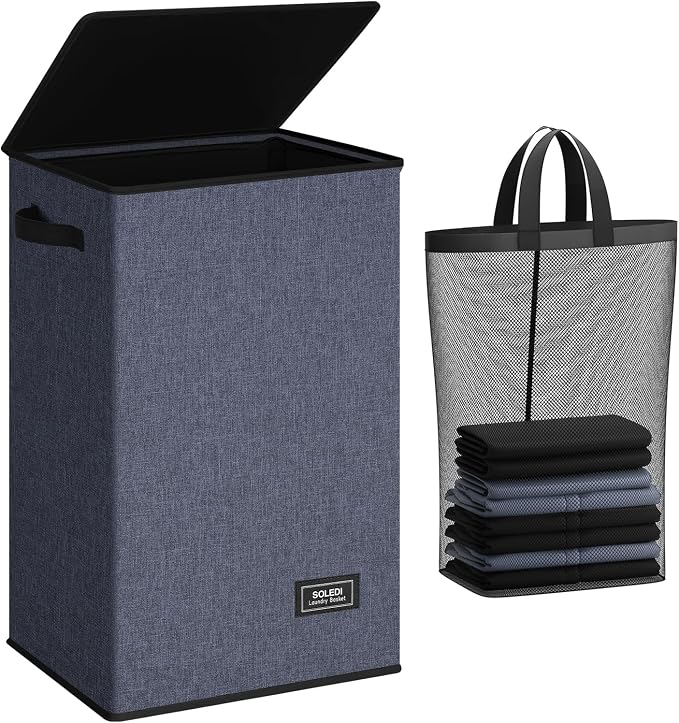 SOLEDI Laundry Hamper with Lid 90L Large & Tall Collapsible Laundry Basket by SOLEDI