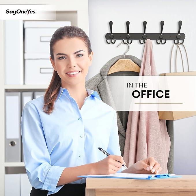 Coat Rack Wall Mount with 5 Tri Hooks, Stainless Steel 16 Inch – Black Matte - Image 7